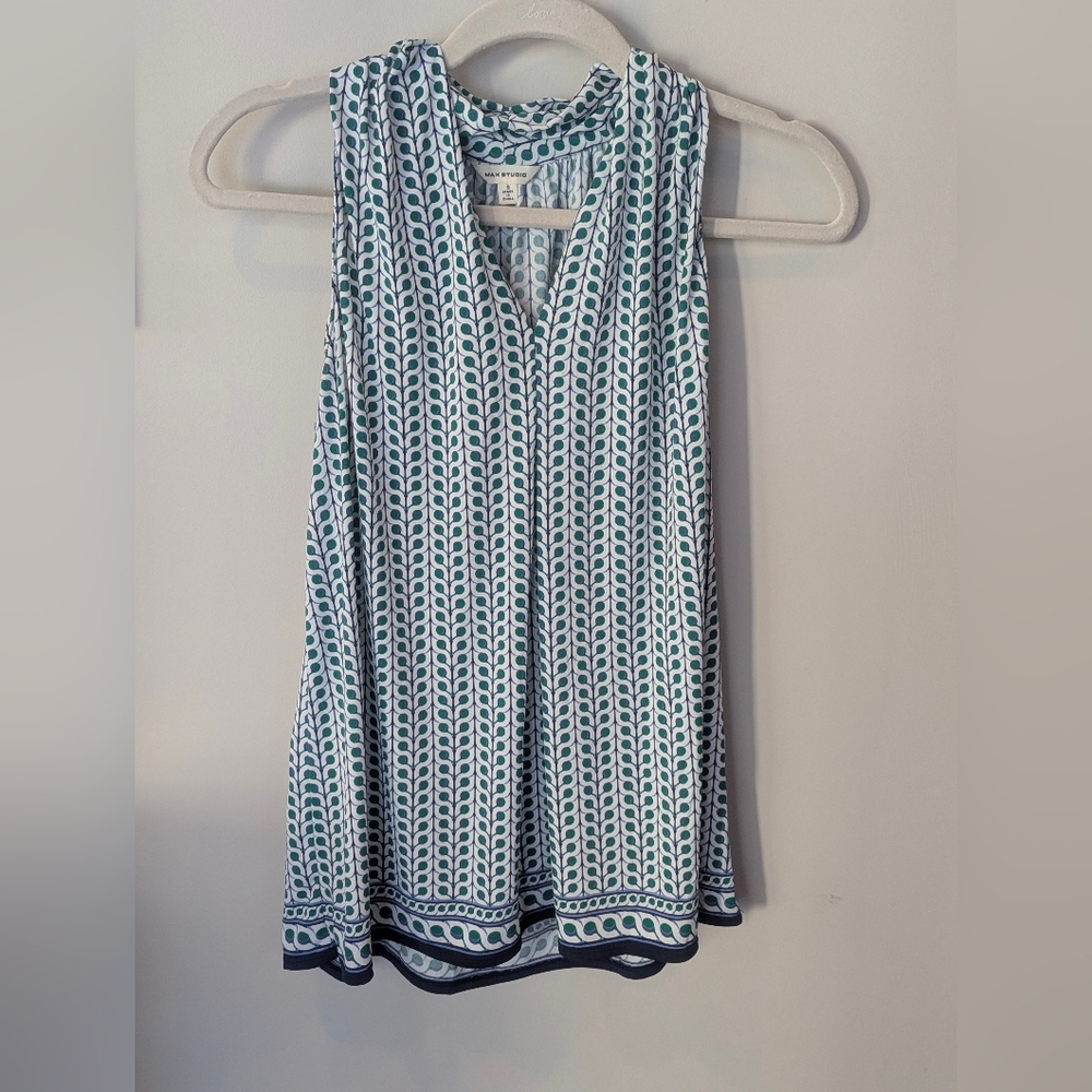 Max Studio Green and Blue Patterned Top Small
